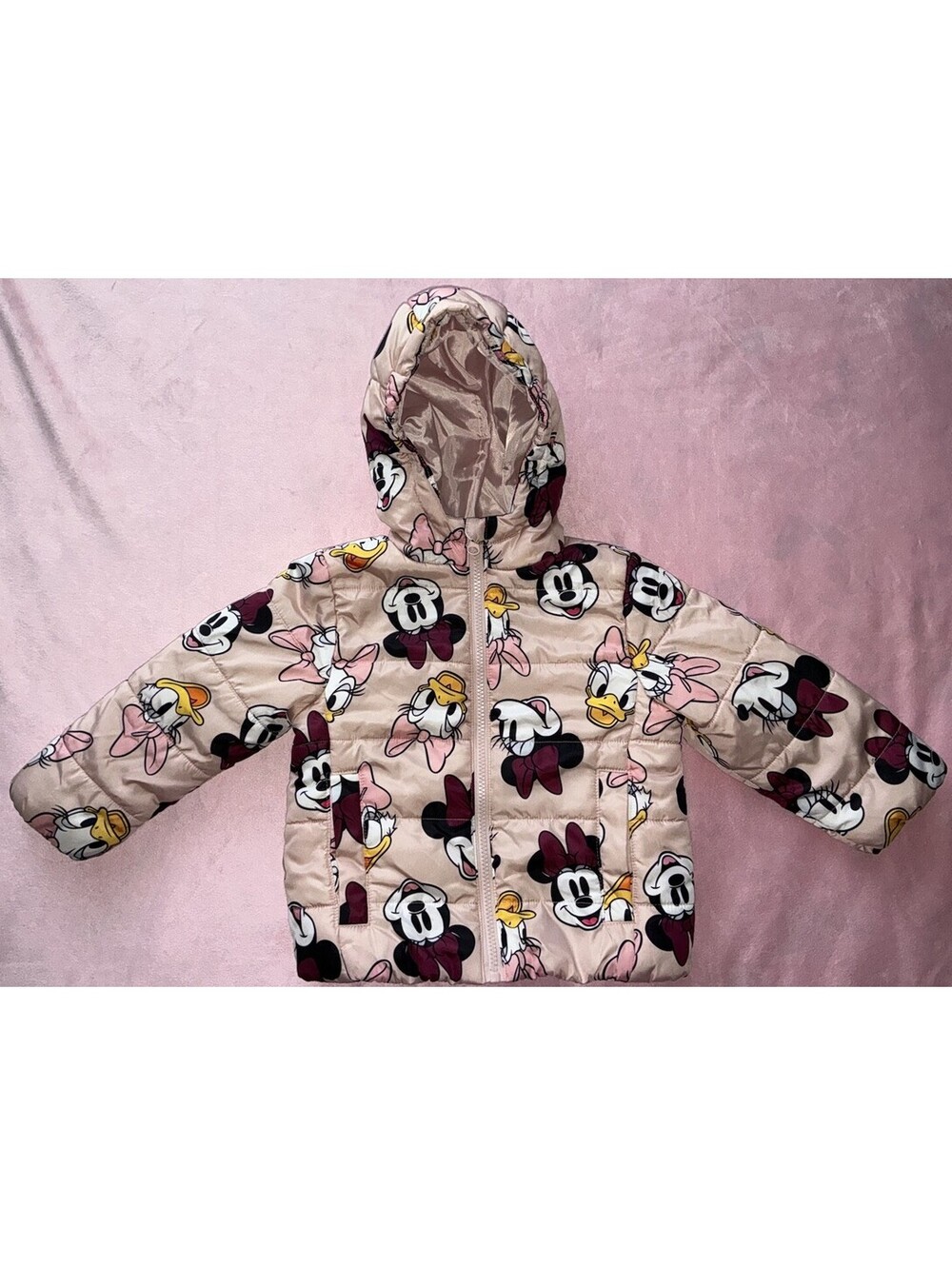 Disney Junior Minnie Mouse Daisy Duck Puffer Jacket Girls 3T Zip Hooded LN